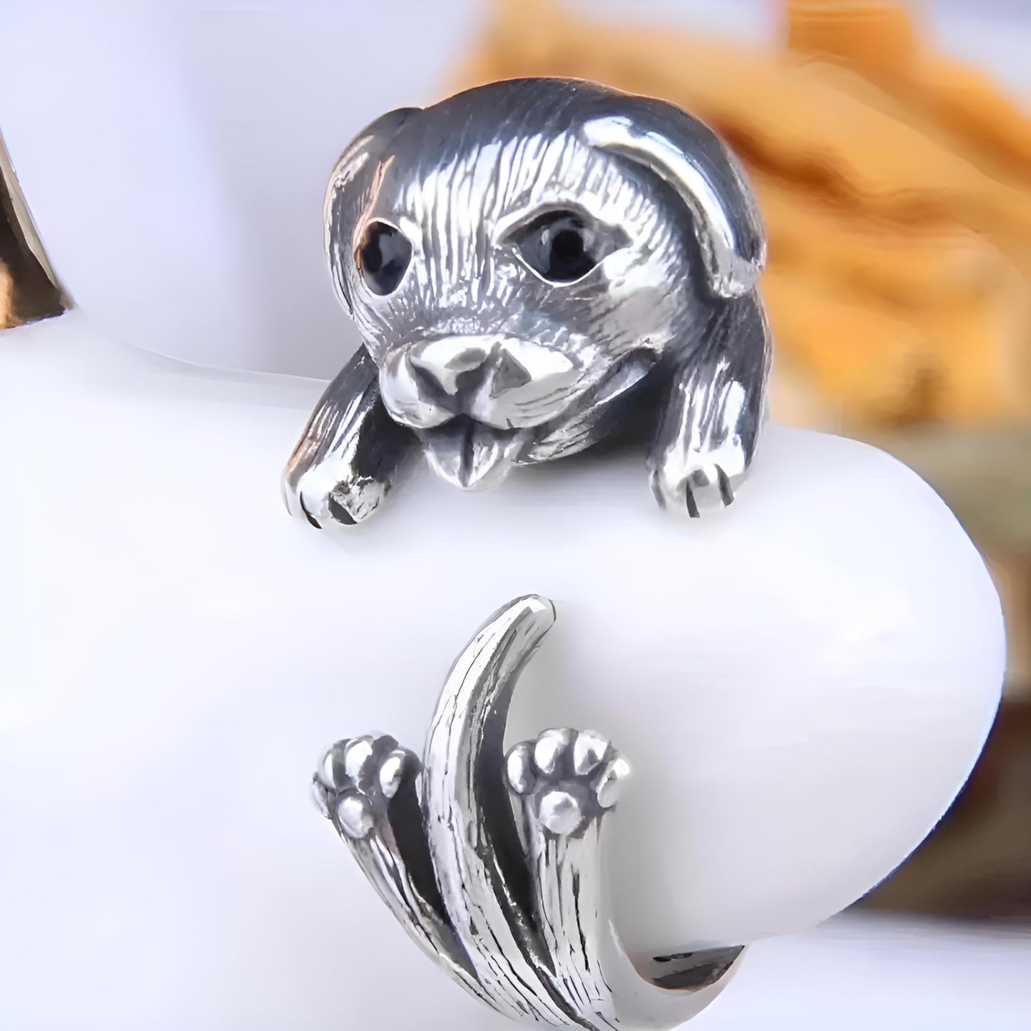 SUPAC Adjustable Golden Retriever Puppy - Silver Dog Ring, Dog Jewelry Gift - Fashion Jewelry