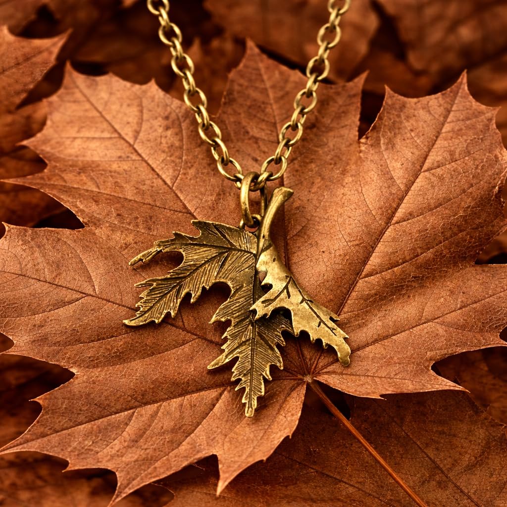 SUPAC Vintage Bronze Maple Leaf Pendant Necklace for Men and Women - Christmas or Birthday Gift