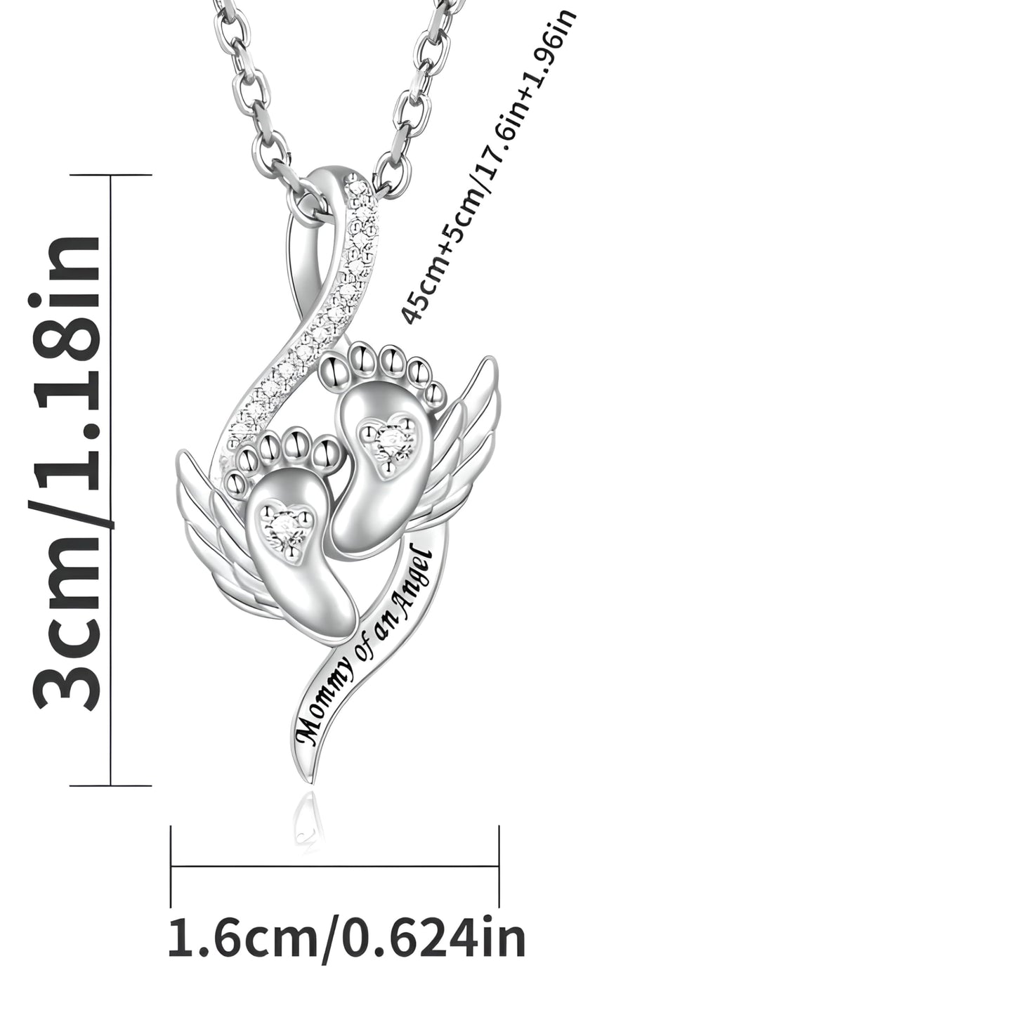Angel Footprints, Memorial Gift for Mothers - Pendant Necklace with Acrylic Stones, Alloy Fashion Jewelry, White K Plated Chain, Gift for Family and New Moms- 'Mommy of an Angel'