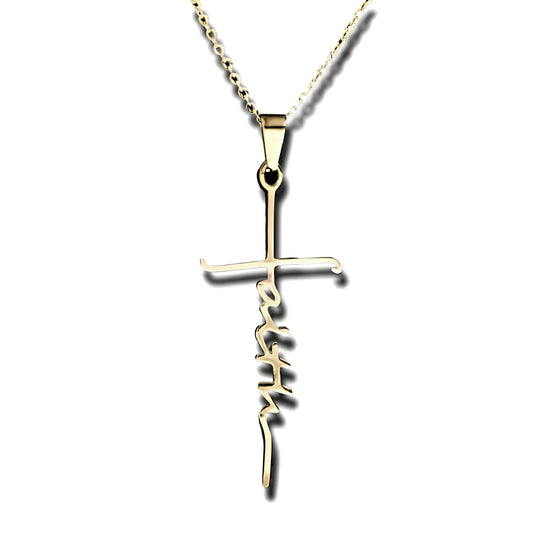 SUPAC Gold Necklace with Engraved 'Faith' Pendant - Elegant Statement Jewelry for Unwavering Belief and Spiritual Grace - Christian Gift