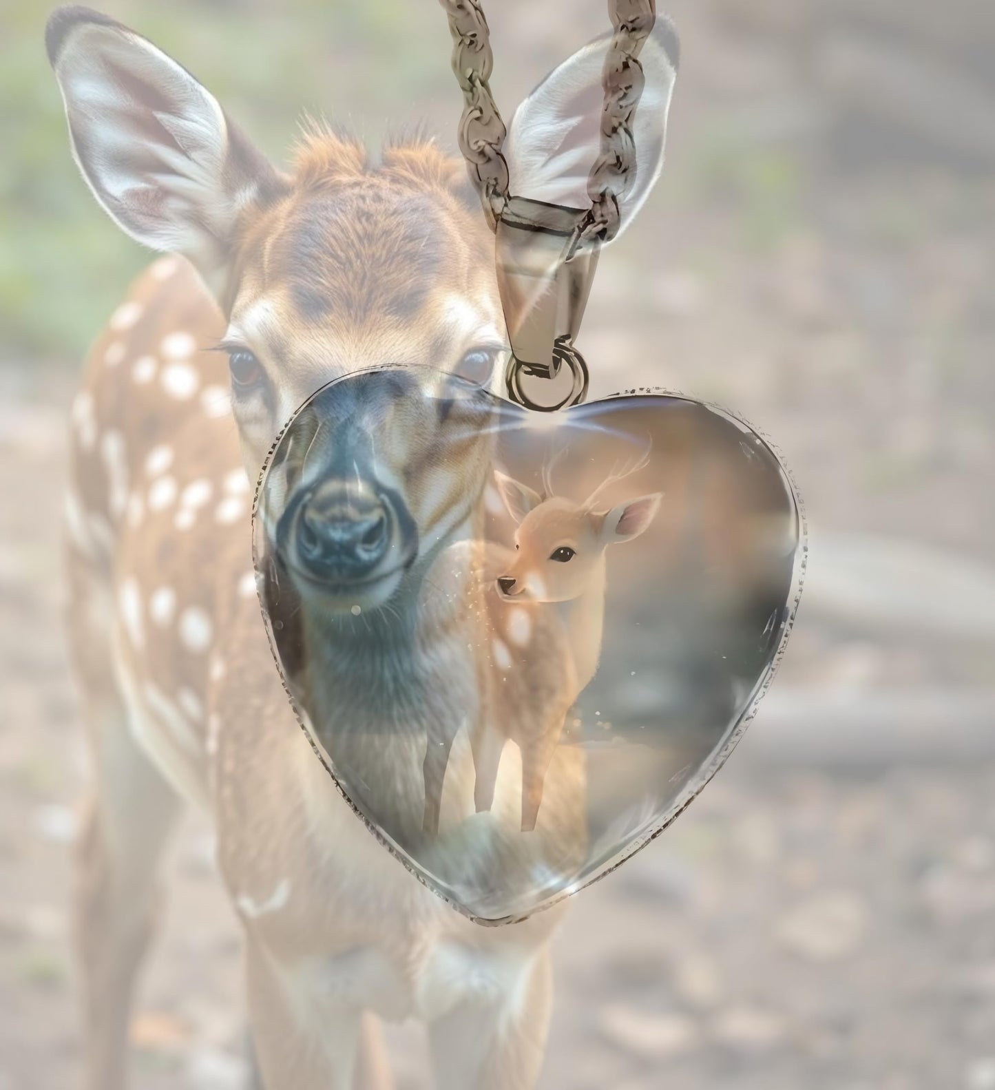 Heart-Shaped Pendant Necklace with Different Animals - Panda, Horse, Deer, Cat, Elephant, Dog Scenic Views, Stainless Steel Necklace with Glass Pendant, 'I Love you Today, Tomorrow, Always' Engraved - Christmas, Holiday, or Birthday Gift (Deer)