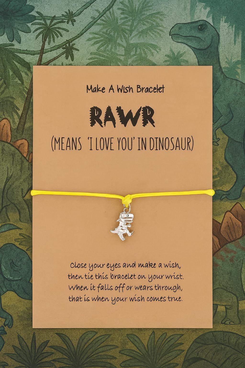 SUPAC Animal and Sport Friendship Bracelet, Always Bee You Wish Bracelet, Black Adjustable String, Decorative Animal Charms, 6.2-11.8 inches (Yellow T-Rex)