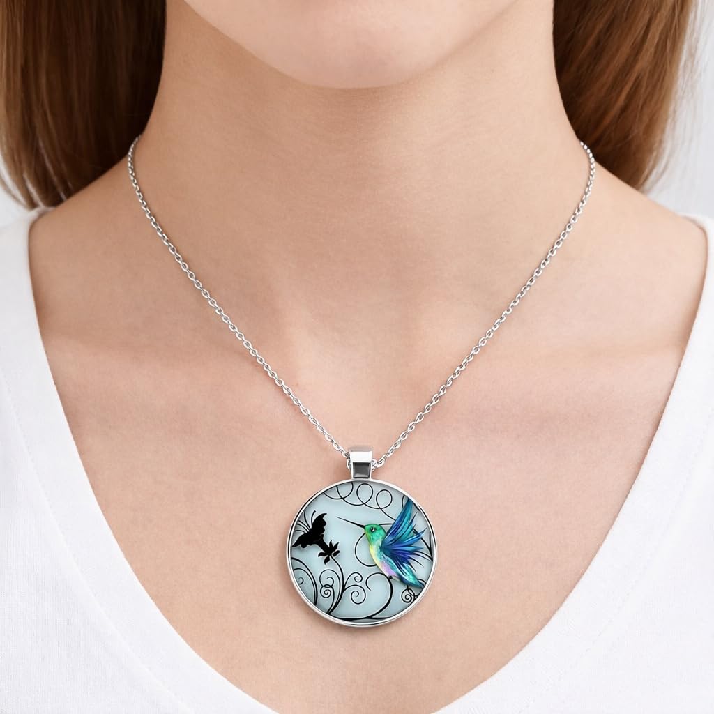 SUPAC Stunning Hummingbird Pendant Necklace - Two Humming Birds Searching for Flower - Fashionable Alloy Jewelry with Delicate Details - Birthday, Party, Gift Idea for Her