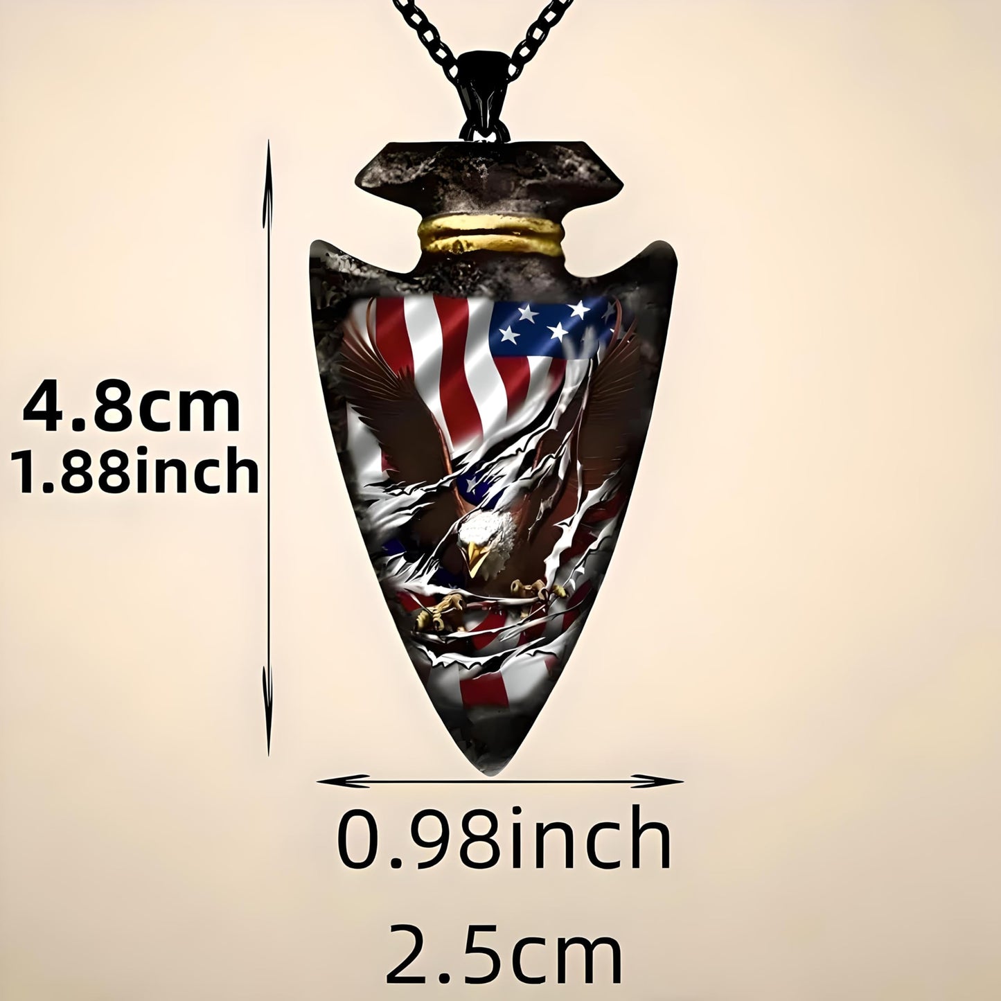 Battle Bald Eagle Stars and Stripes Pattern Necklace, Spear Shaped Triangle Pendant Arrowhead, Halloween, Christmas or Birthday Gift