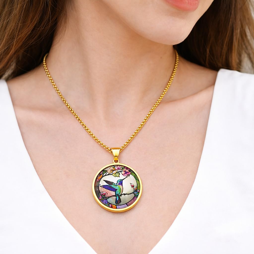 SUPAC Stunning Hummingbird Pendant Necklace - Two Humming Birds Searching for Flower - Fashionable Alloy Jewelry with Delicate Details - Birthday, Party, Gift Idea for Her