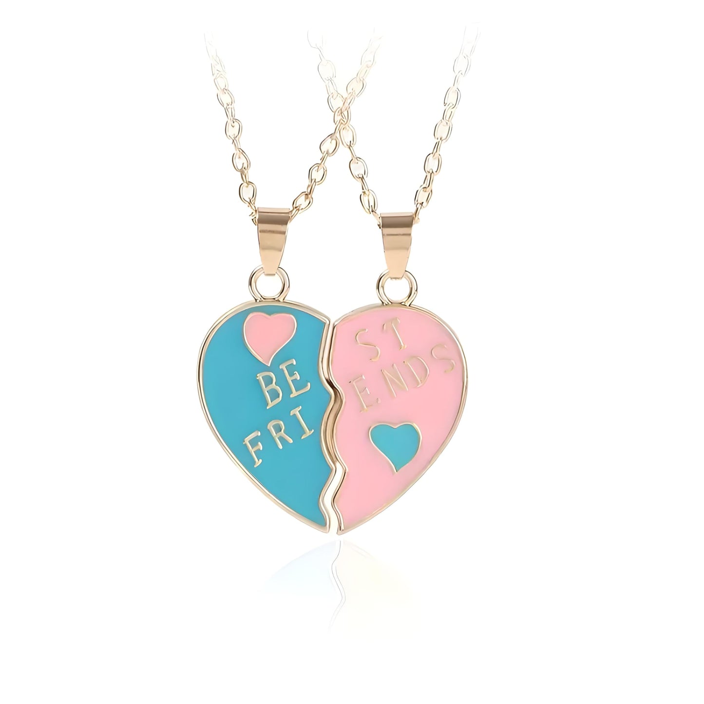 Best Friends Split Heart Pendant Necklaces, Pink and Blue Enamel, 2 Piece Set Gold or Silver Options - Gift for Best Friends