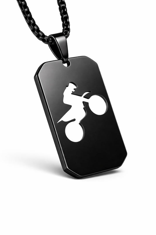 1pc Unisex Stainless Steel Dog Tag Necklace with Motorcycle/Dirt Bike Pendant - Boho Style, Pendant Chain, No Precious Metal Plating - Fashion Punk Hip Hop Jewelry Gift