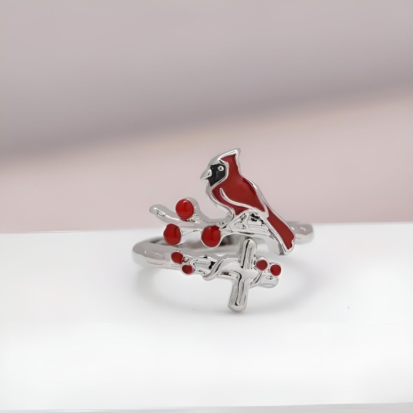 SUPAC Red Cardinal Jewelry Set, Necklace, Dangle Earrings, Bracelet, and Adjustable Ring - Cardinal Jewelry Gift
