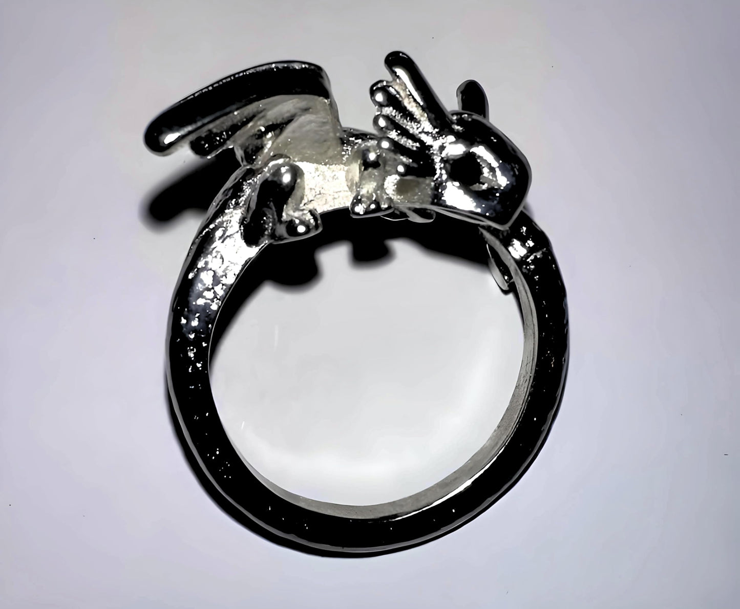 Whimsical Silver Flying Dragon Ring - Unique Animal Shape Design, Adjustable Index Finger Ring for Men or Women, Cute Personality Statement Jewelry, Niche Fashion Accessory