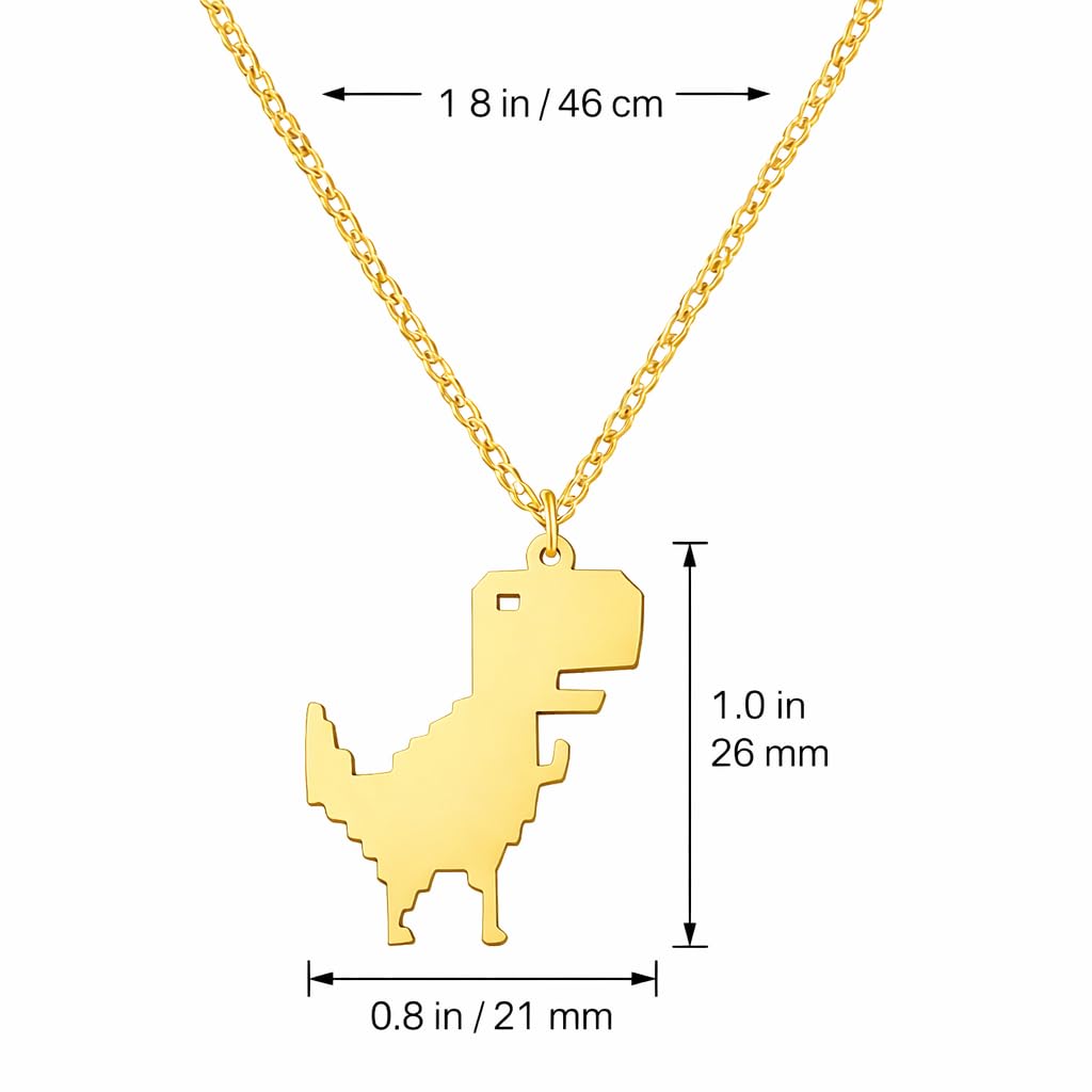 SUPAC Stainless Steel Plated T-Rex Dinosaur Pendant Necklace for Men or Women - Christmas or Birthday Gift