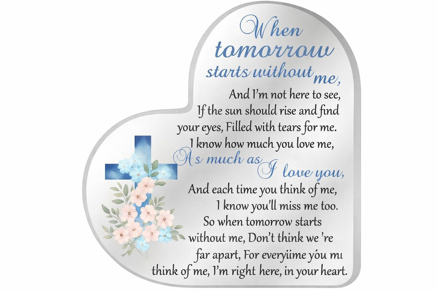 Heartfelt Christian Memorial Plaque – Elegant Glass Heart with Cross and Condolence Quote for Honoring Loved Ones