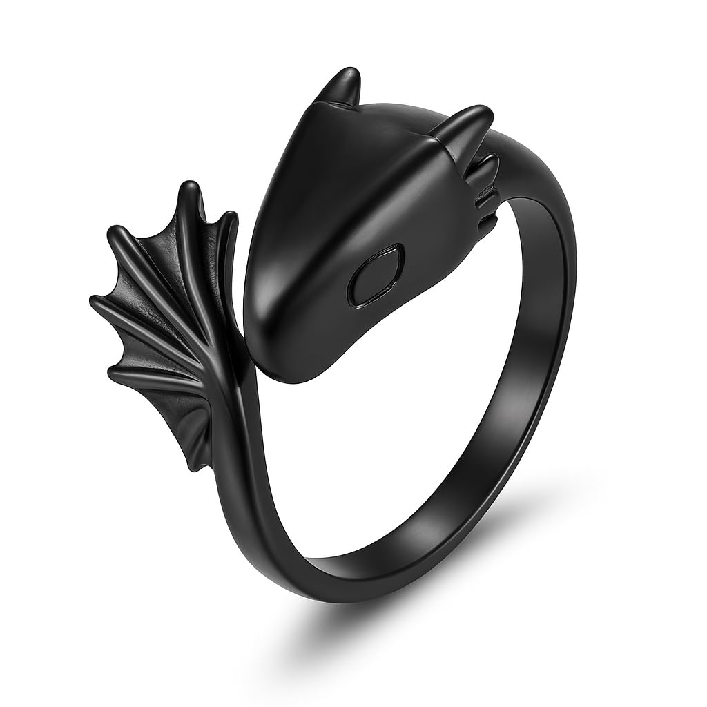 SUPAC Whimsical Silver Flying Dragon Ring - Unique Animal Shape Design, Adjustable Index Finger Ring for Men or Women, Cute Personality Statement Jewelry, Niche Fashion Accessory