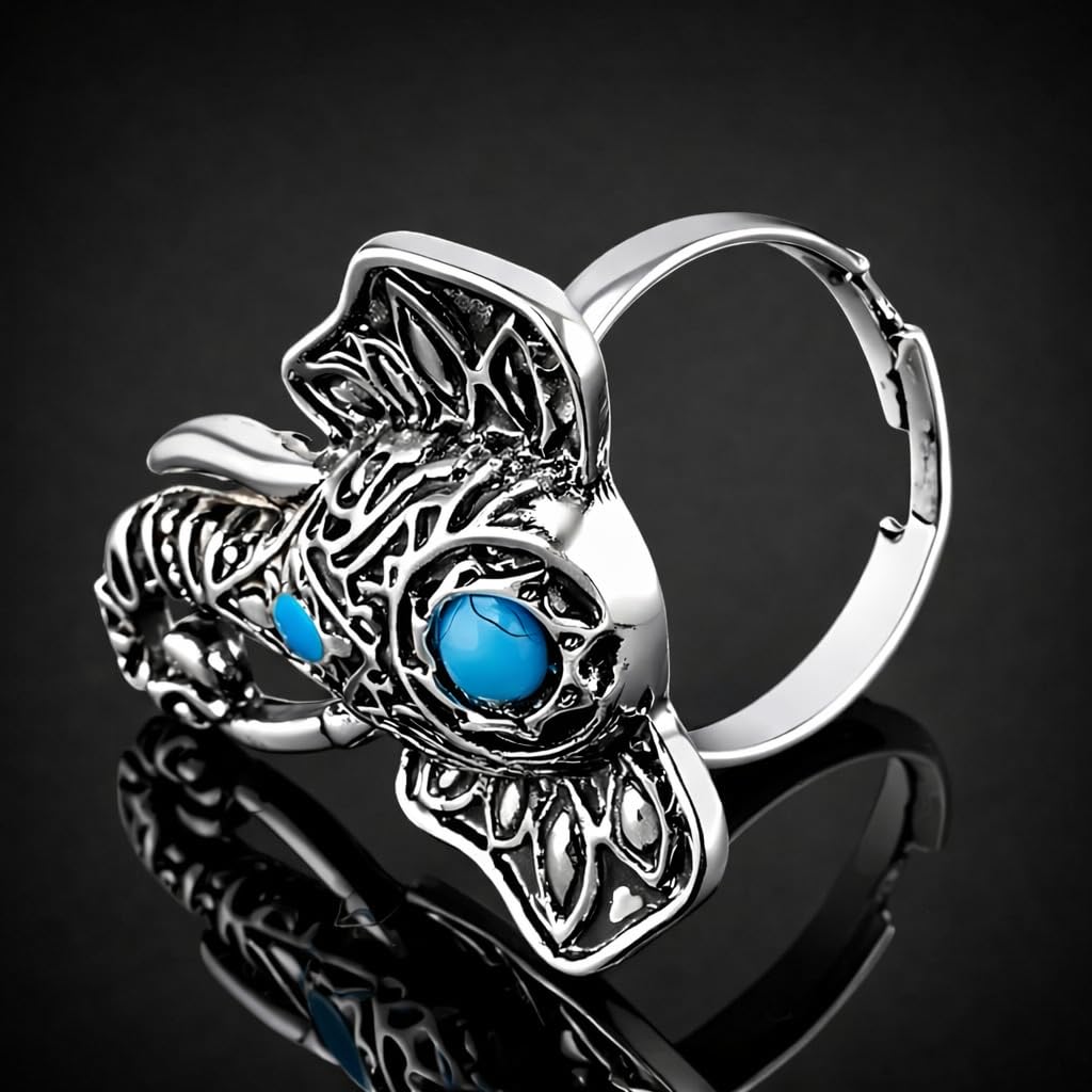 SUPAC Adjustable Vintage Elephant Ring with Turquoise Inlay – Unisex Boho Style Alloy Jewelry for Everyday & Party