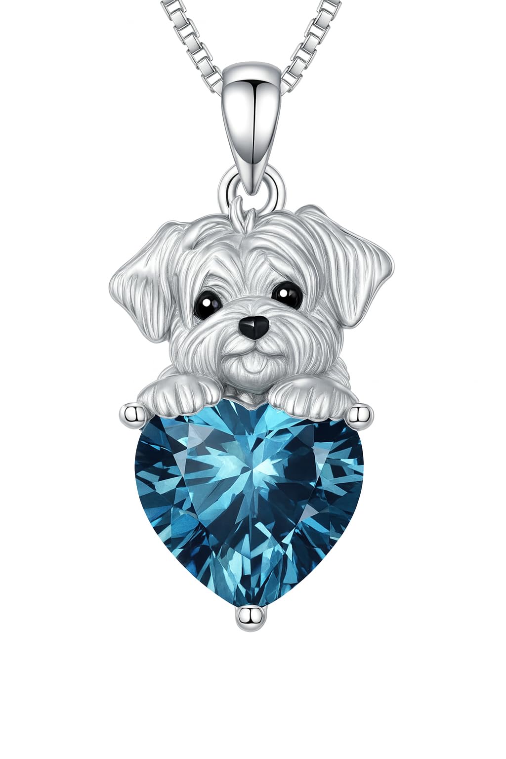 SUPAC Stainless Steel Dog Necklace with Blue Heart Crystal, Shih Tzu Jewelry - Gift for Women