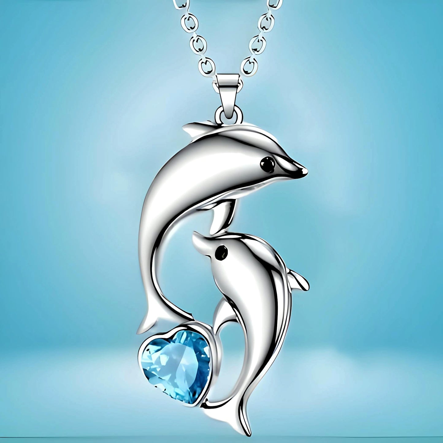 SUPAC Fashion Dolphin Necklace Heart-shaped Cubic Zirconia Decor Pendant Necklace, Cute Animal Dolphin Accessories - Christmas, Birthday Gift