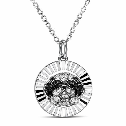 SUPAC Shih Tzu Pendant Necklace, Stainless Steel with Silver Plating, Round Coin Charm, Crystal Accents, Dog Lover Gift