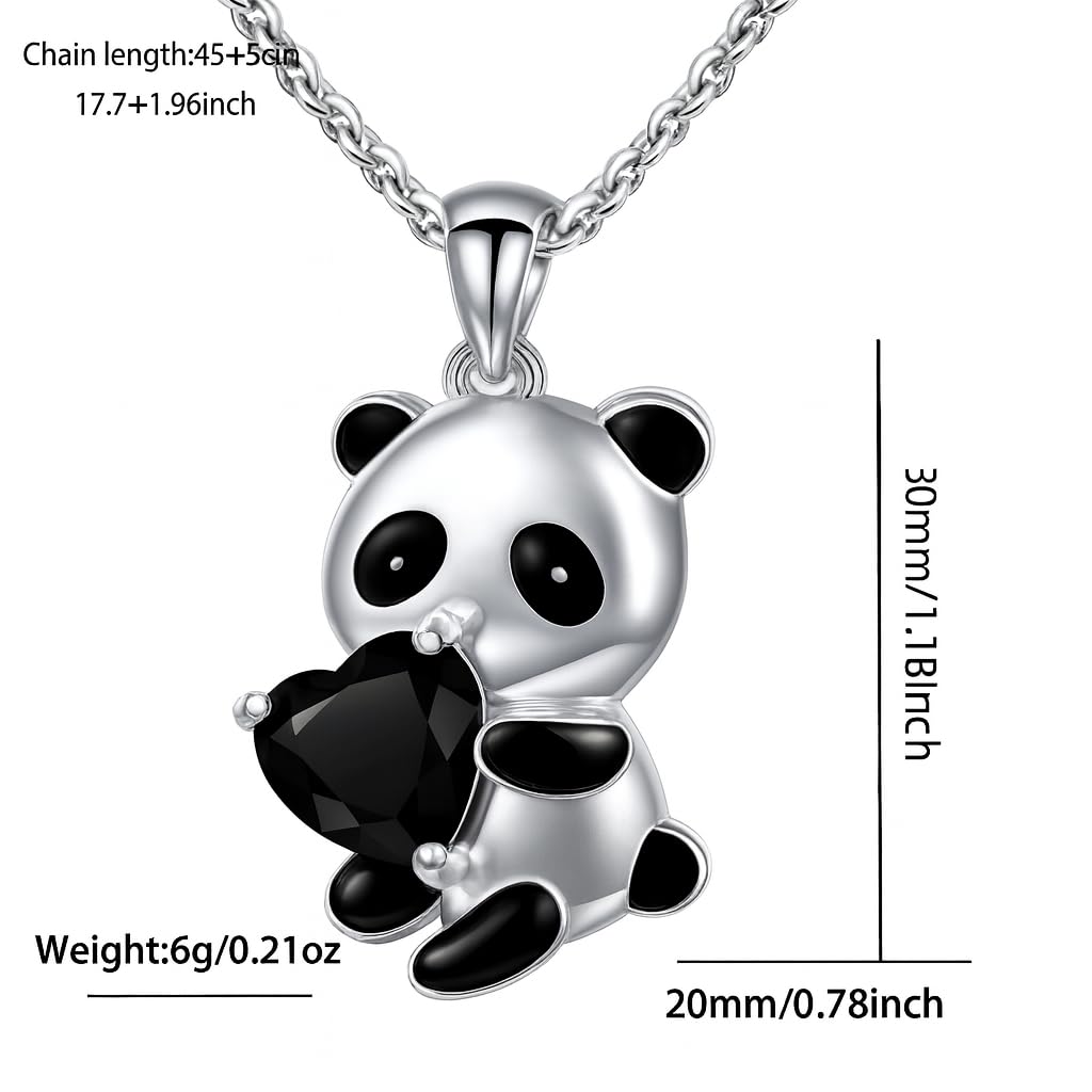 Cute Panda Heart Crystal Pendant Necklace, 17.7 inch Chain, Silver - 6+ Color Options