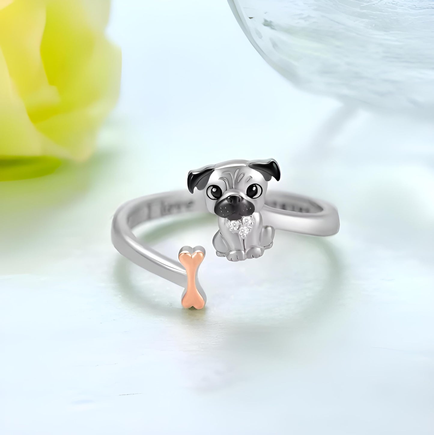 SUPAC German Shepherd, Yorkie, Pug Dog Paw Adjustable Ring, Sterling Silver, Paw Print Design with Crystal Accents - Christmas, Birthday, or Party Ring