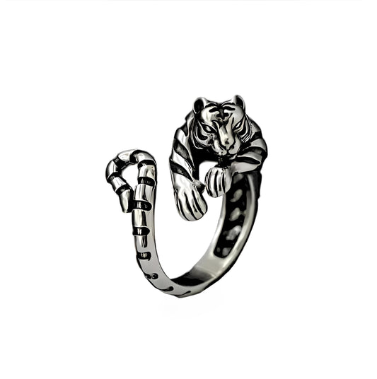 Zodiac Tiger Adjustable Ring, Stainless Steel, Unique Design Exquisite Men's Accessory Jewlery - Gold and Silver Colors, Christmas, Birthday or Party Gift