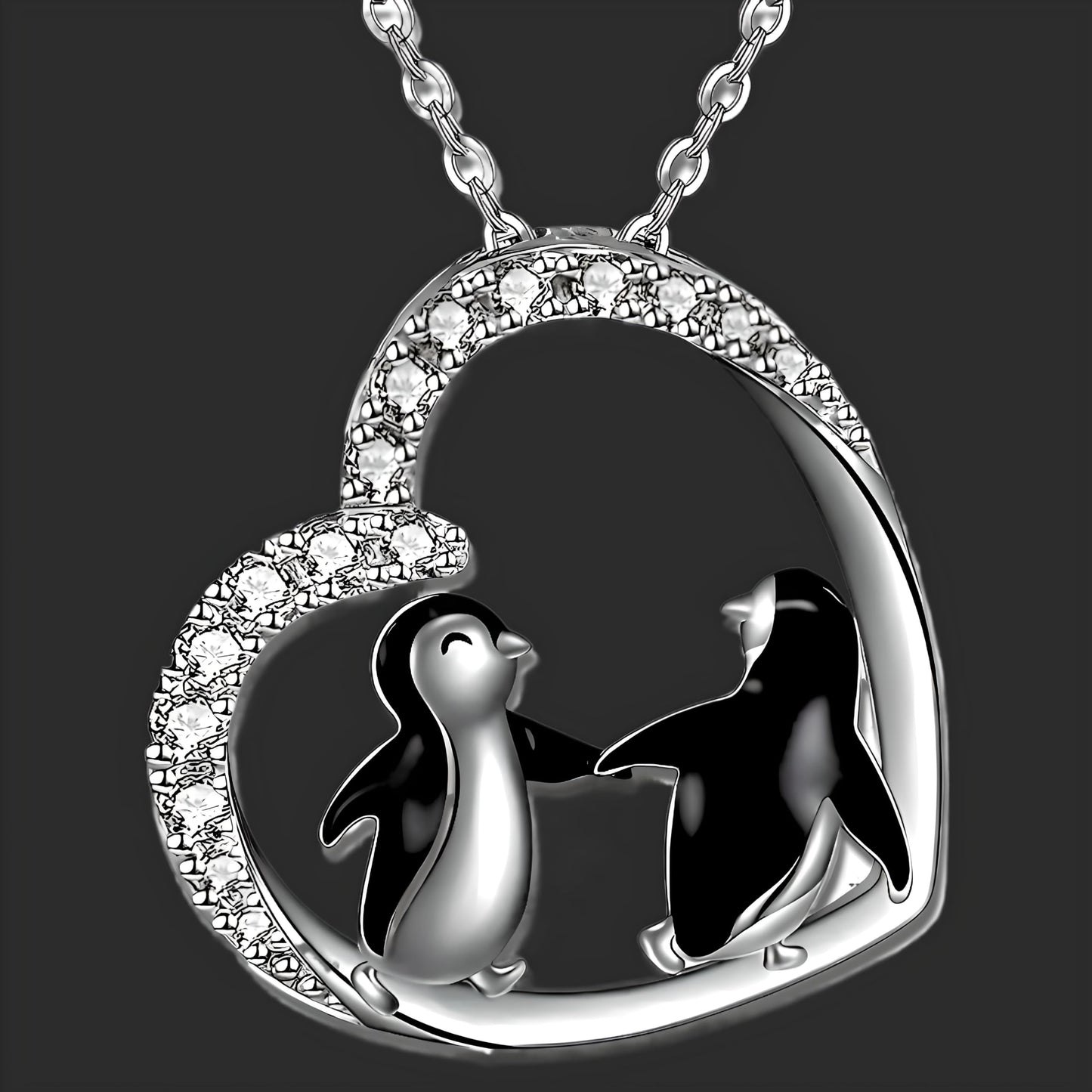 SUPAC Happy Feet Dancing Penguin with Snowflake Pendant Necklace with Rhinestones, Gift for a Birthday or Christmas