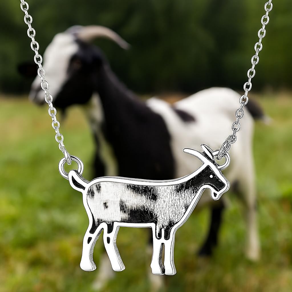 SUPAC Western Farm Animal Pendant Necklace, Cow, Horse, Goat, and Pig Hide - Silver Chain, 15.35 inch + 1.97 inch Extension