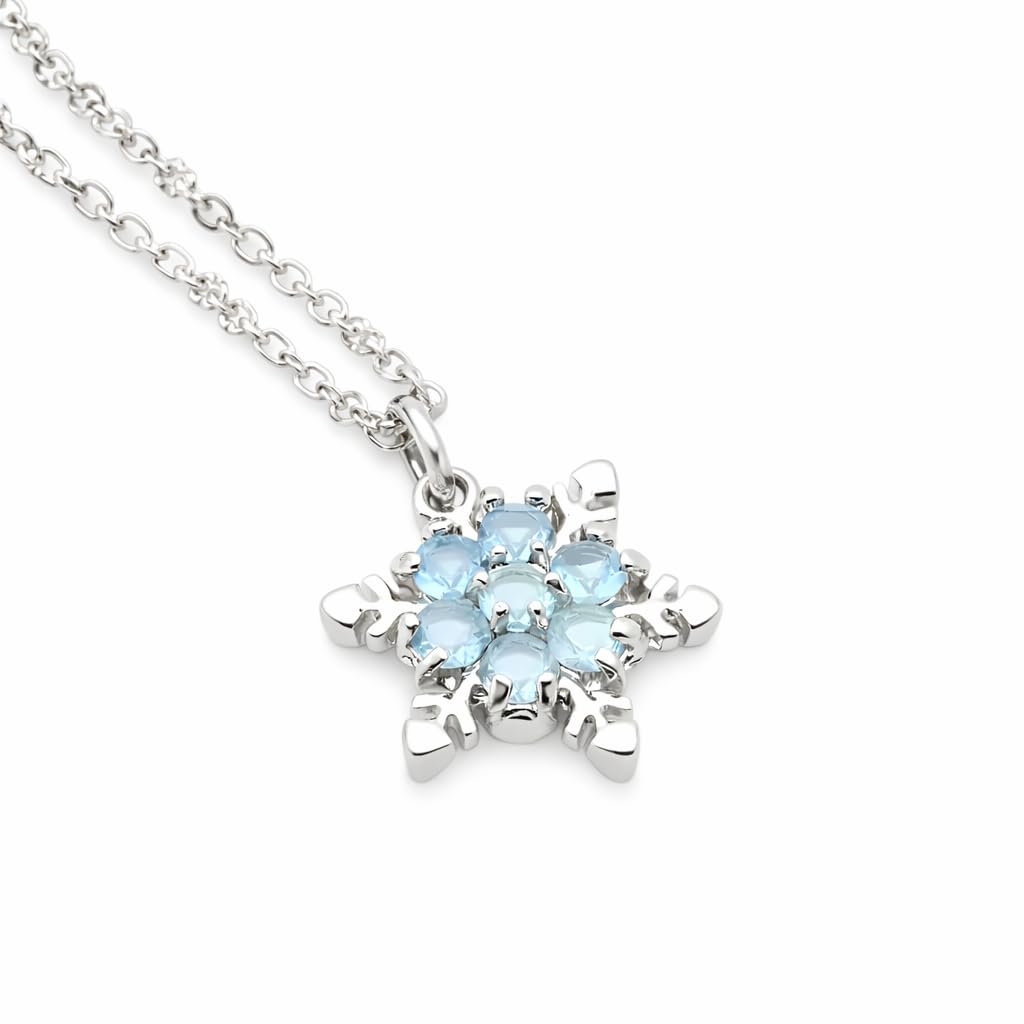 SUPAC Romantic Unique Elegant Blue Crystal Snowflake Flower Pendant Necklace Jewelry Gift- Christmas or Brithday Gift