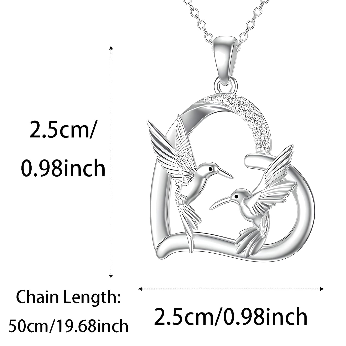 SUPAC Sterling Silver Hummingbird Heart Pendant Necklace, Crystal Accent, Chain Included