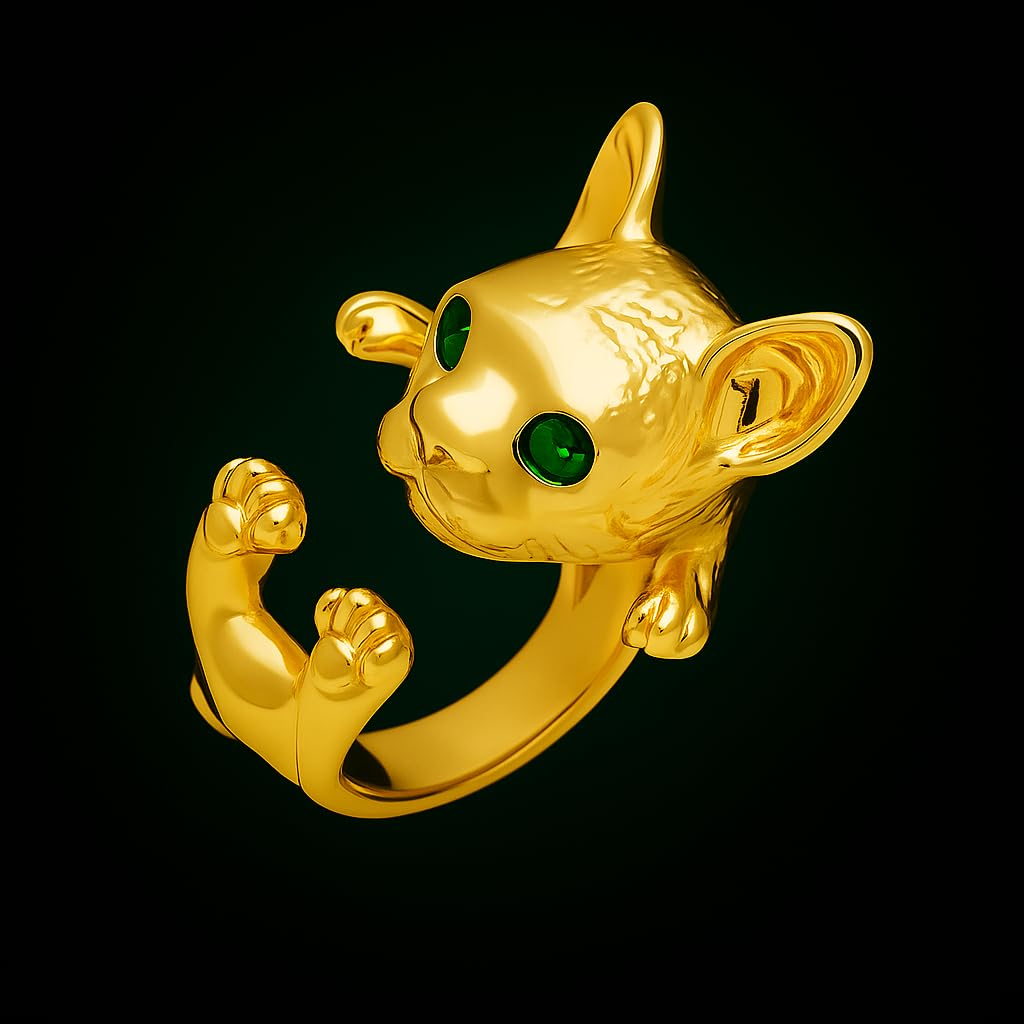 SUPAC Adjustable Silver Dog Ring, Westie Terrier and Bulldog Design, Fashion Jewelry (Golden French Bulldog)