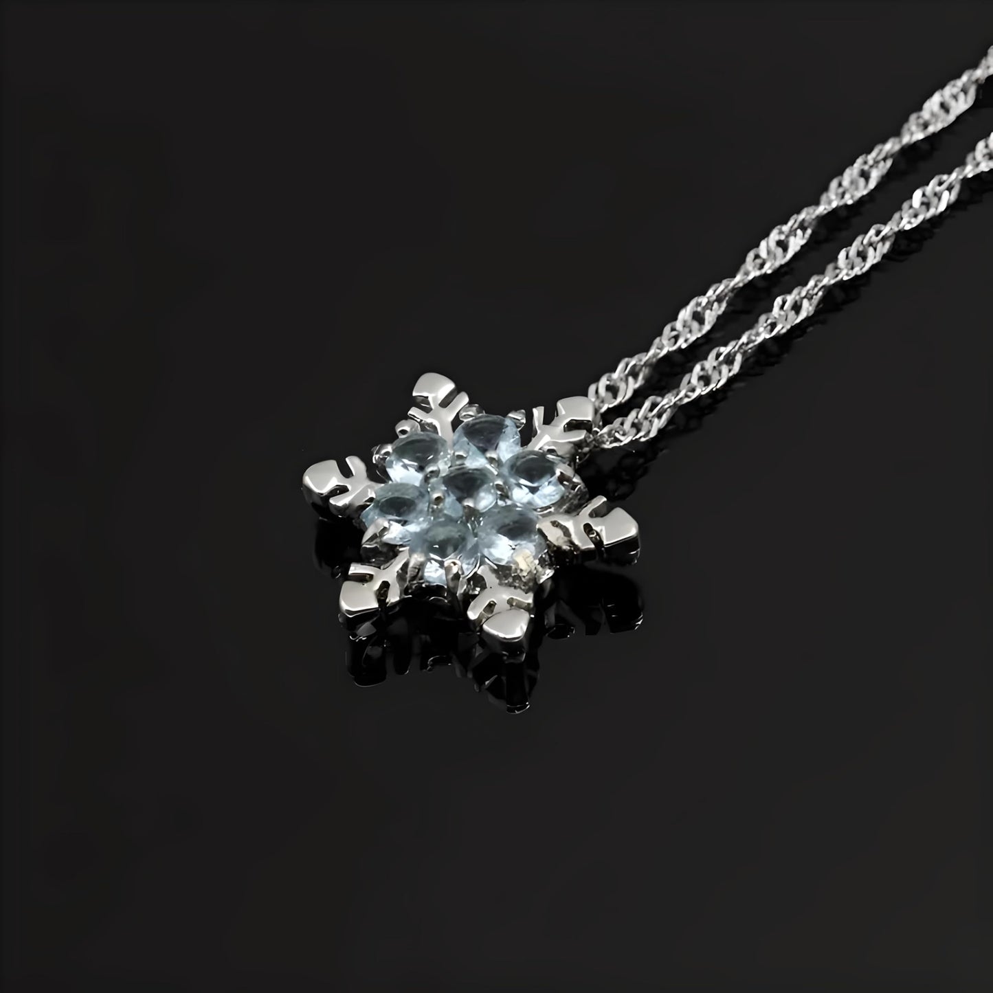 SUPAC Romantic Unique Elegant Blue Crystal Snowflake Flower Pendant Necklace Jewelry Gift- Christmas or Brithday Gift