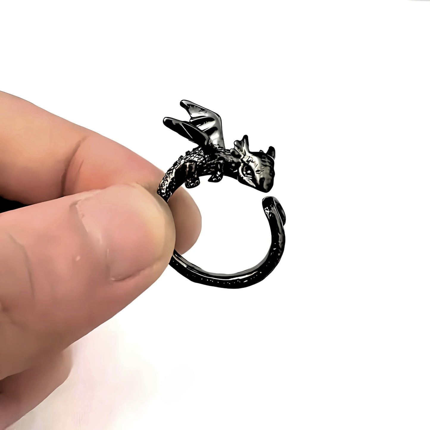 Whimsical Silver Flying Dragon Ring - Unique Animal Shape Design, Adjustable Index Finger Ring for Men or Women, Cute Personality Statement Jewelry, Niche Fashion Accessory