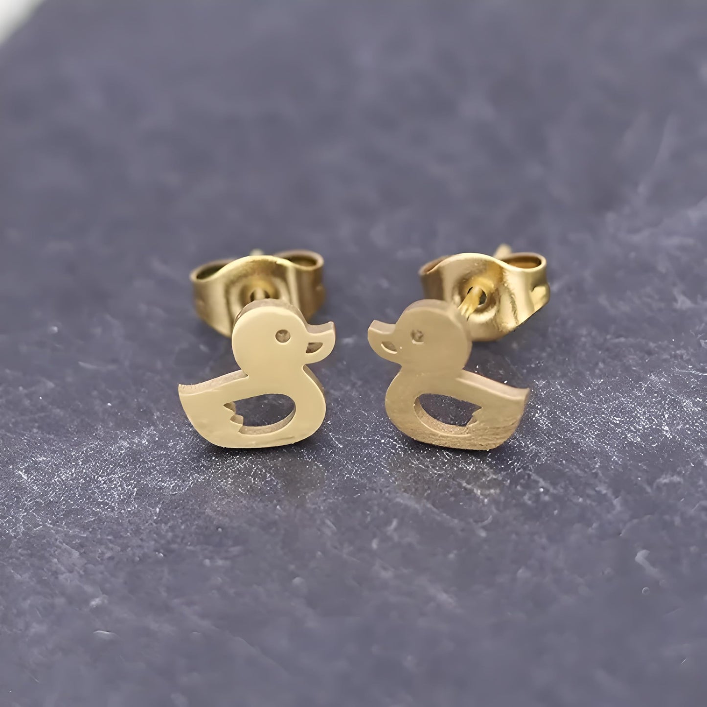Cute Duck Stud Earrings, Gold Plated, Small Size - Gold, Silver, Black Options - Gift For Duck Lovers'