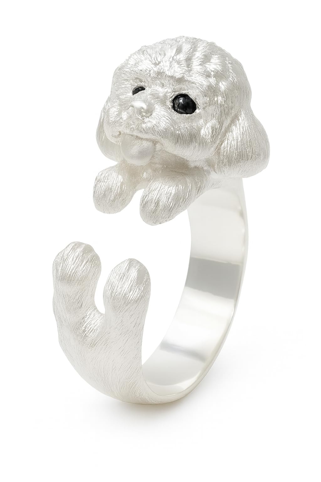 SUPAC Adjustable Silver Dog Ring, Westie Terrier and Bulldog Design, Fashion Jewelry (Poodle)