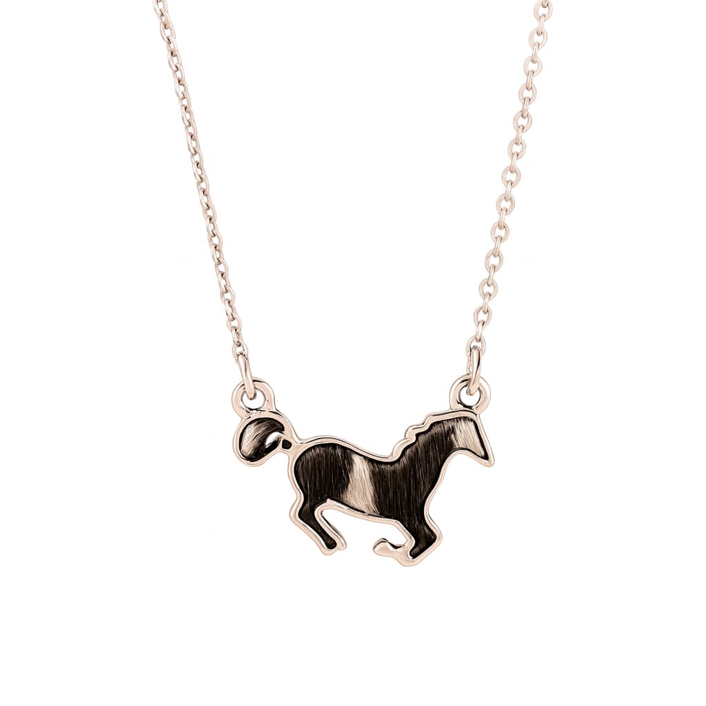 SUPAC Western Farm Animal Pendant Necklace, Cow, Horse, Goat, and Pig Hide - Silver Chain, 15.35 inch + 1.97 inch Extension