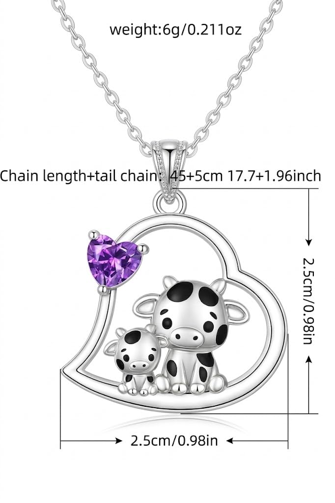 Blue Heart Shaped Mother and her Calf Cow Pendant Necklace for Women - Mother's Day Gift, Christmas, or Birthday Gift