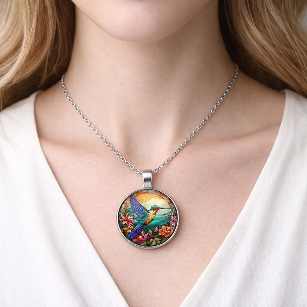 SUPAC Stunning Hummingbird Pendant Necklace - Two Humming Birds Searching for Flower - Fashionable Alloy Jewelry with Delicate Details - Birthday, Party, Gift Idea for Her