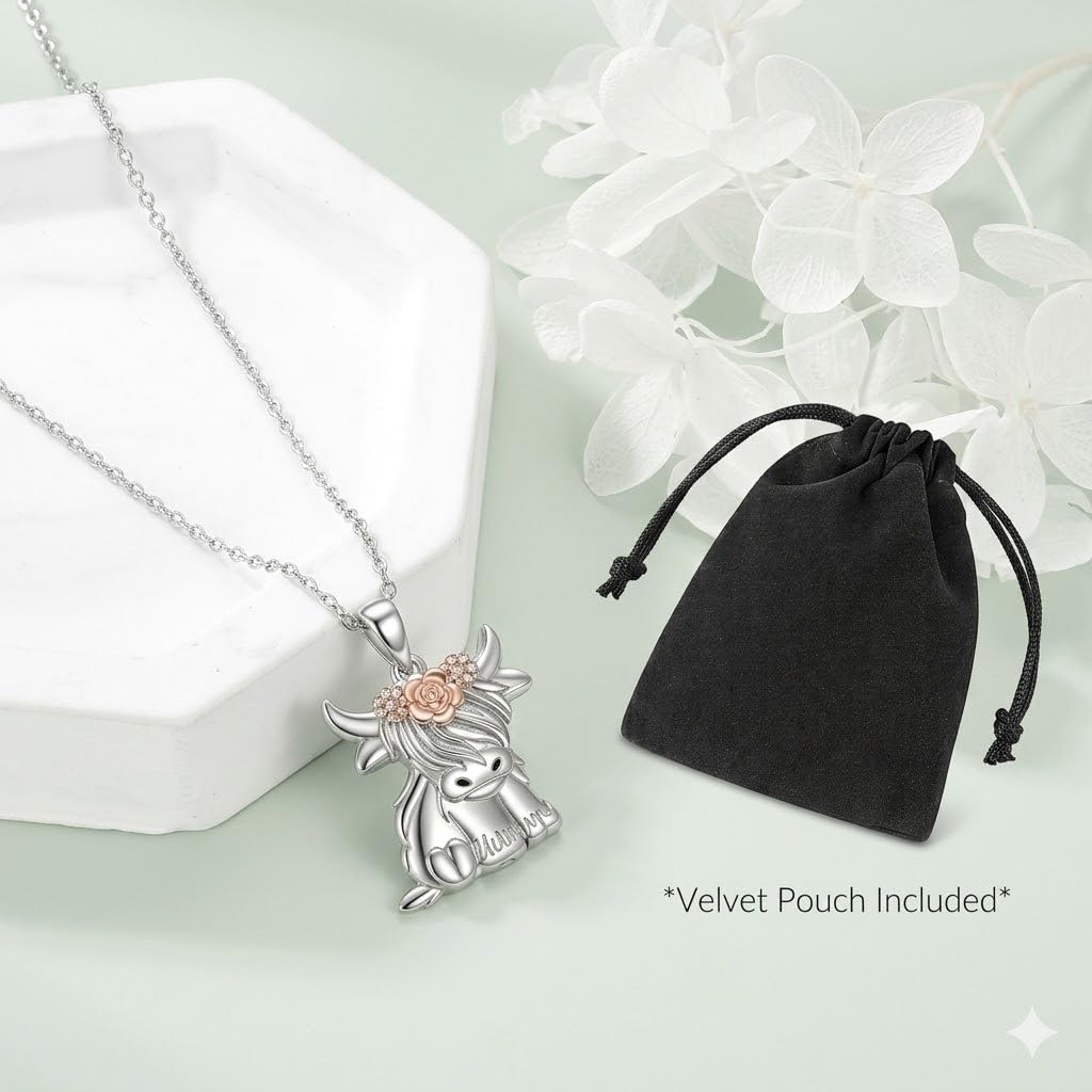 SUPAC Unique & Fashionable Cartoon Cow Necklace with Flower Pendant in White K