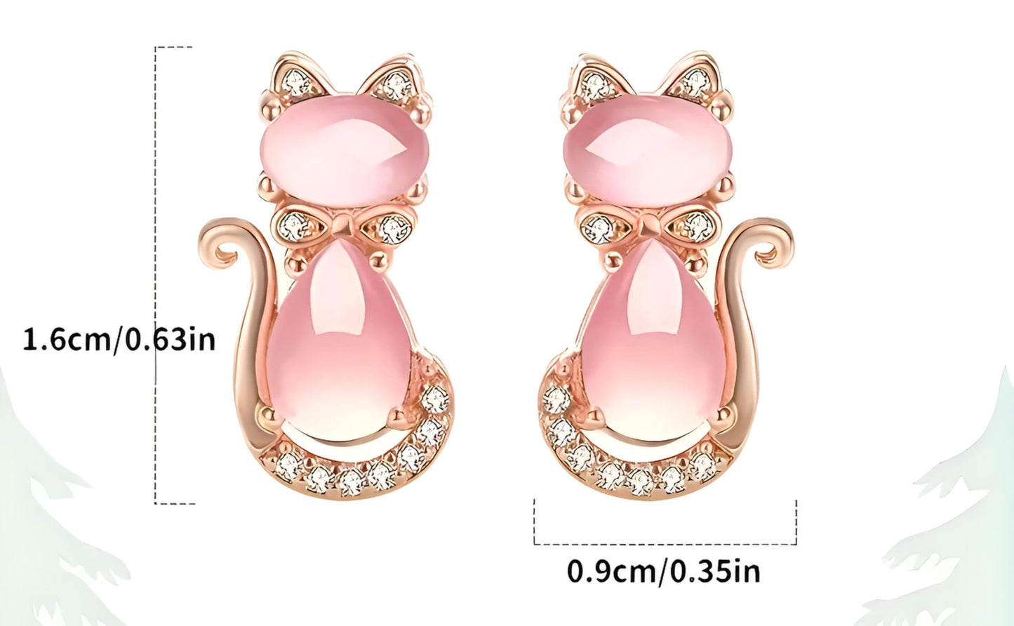 Rose Gold Cat Stud Earrings, Dog Paw Earrings, Pink Glass Crystal, Rhinestone Accents, 0.63 x 0.35 inches - Cat Earrings Gift