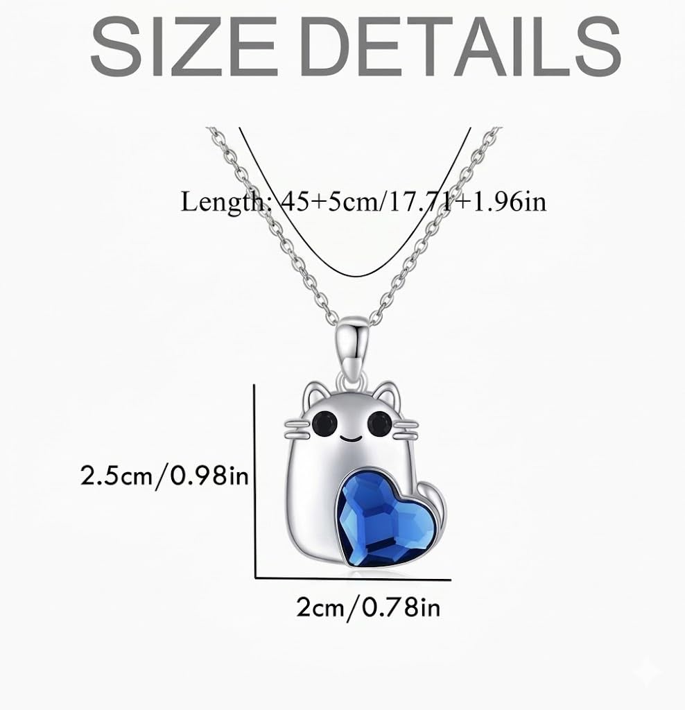 SUPAC Cute Cat Blue Crystal Heart Jewelry Set, Stainless Steel Necklace, Earrings and Bracelet, Hypoallergenic
