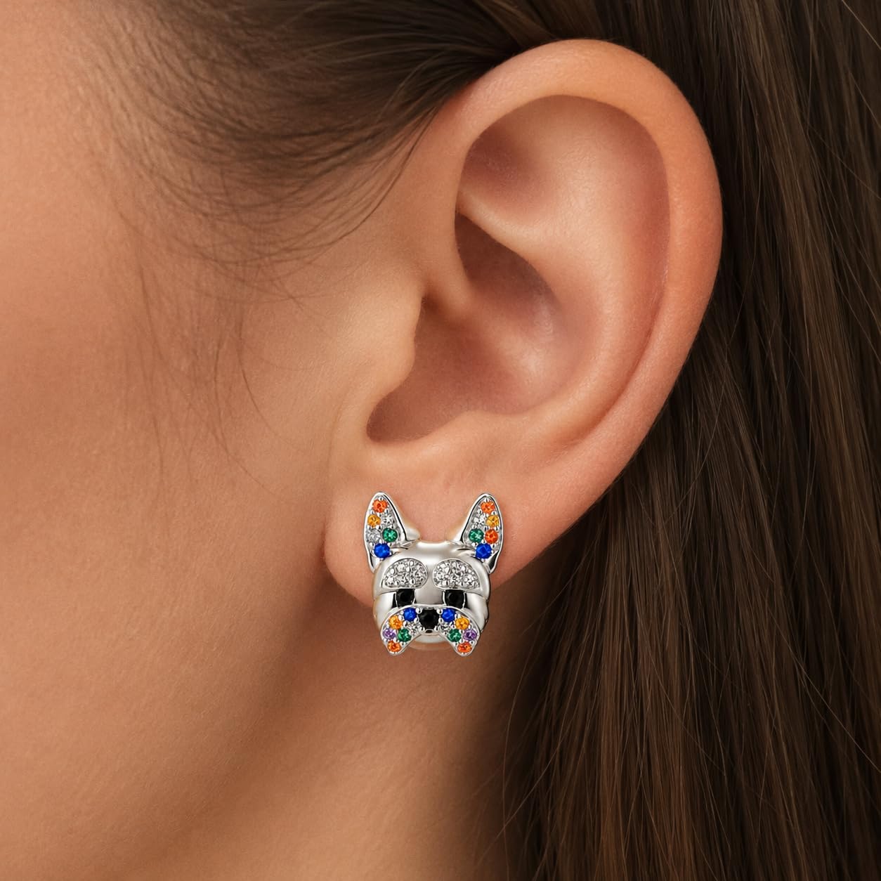 Dog Lovers' Earrings, Different Dog Breed Stud Earrings with Crystals, Rose Gold and Silver Tone - Party, Birthday, or Christmas Gift