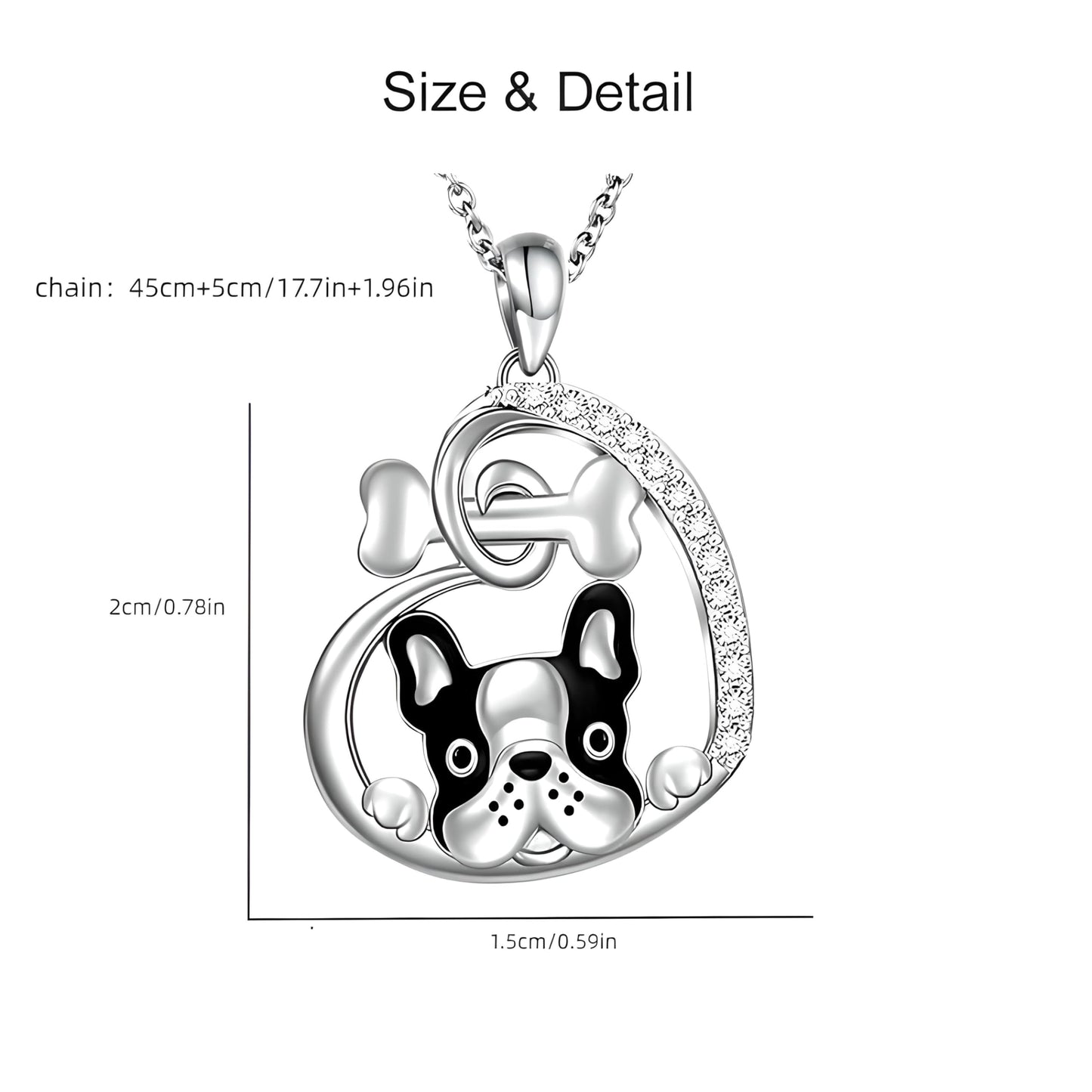 SUPAC Dog Breeds Necklace, German Shepherd, Labrador Retriever, Heart Pendant Necklace, Black and Gold, Crystal Paw Print Design, Dog Lovers Gift