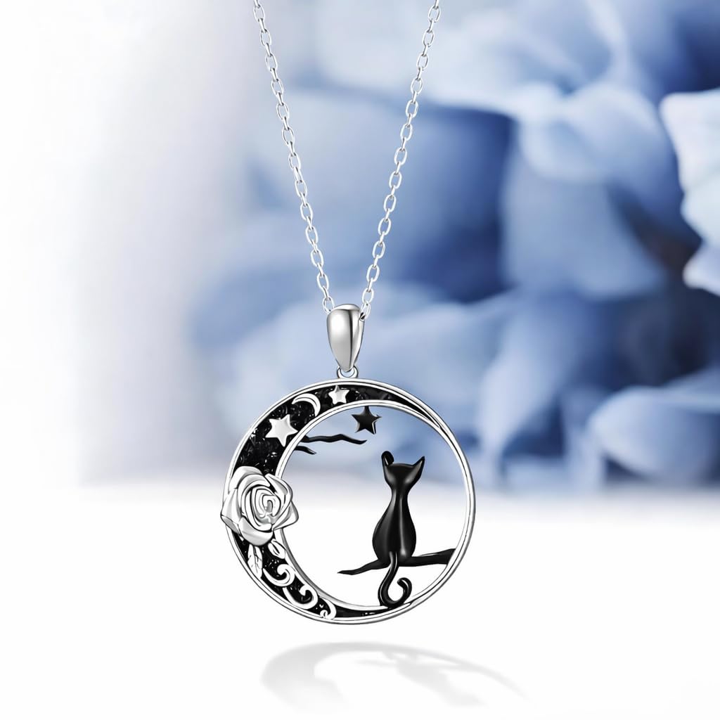 SUPAC Cute Cat Heart Necklace, With Black Kitten Sitting Together - Charming Heart Necklace in Rose Gold - Stylish Versatile Gift for Women & Party Accessory!
