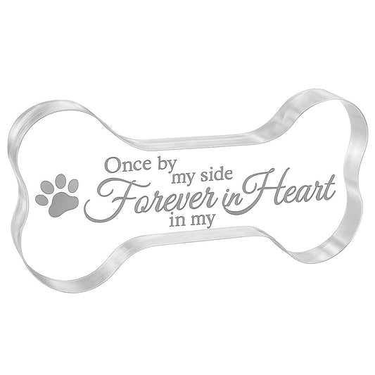 Glass Dog Bone Memorial Keepsake Plaque - Sympathy Bereavement Gift for Loss of Dog, Pet Loss Comfort Remembrance, Durable Acrylic Material- "Once by My Side Forever in My Heart"