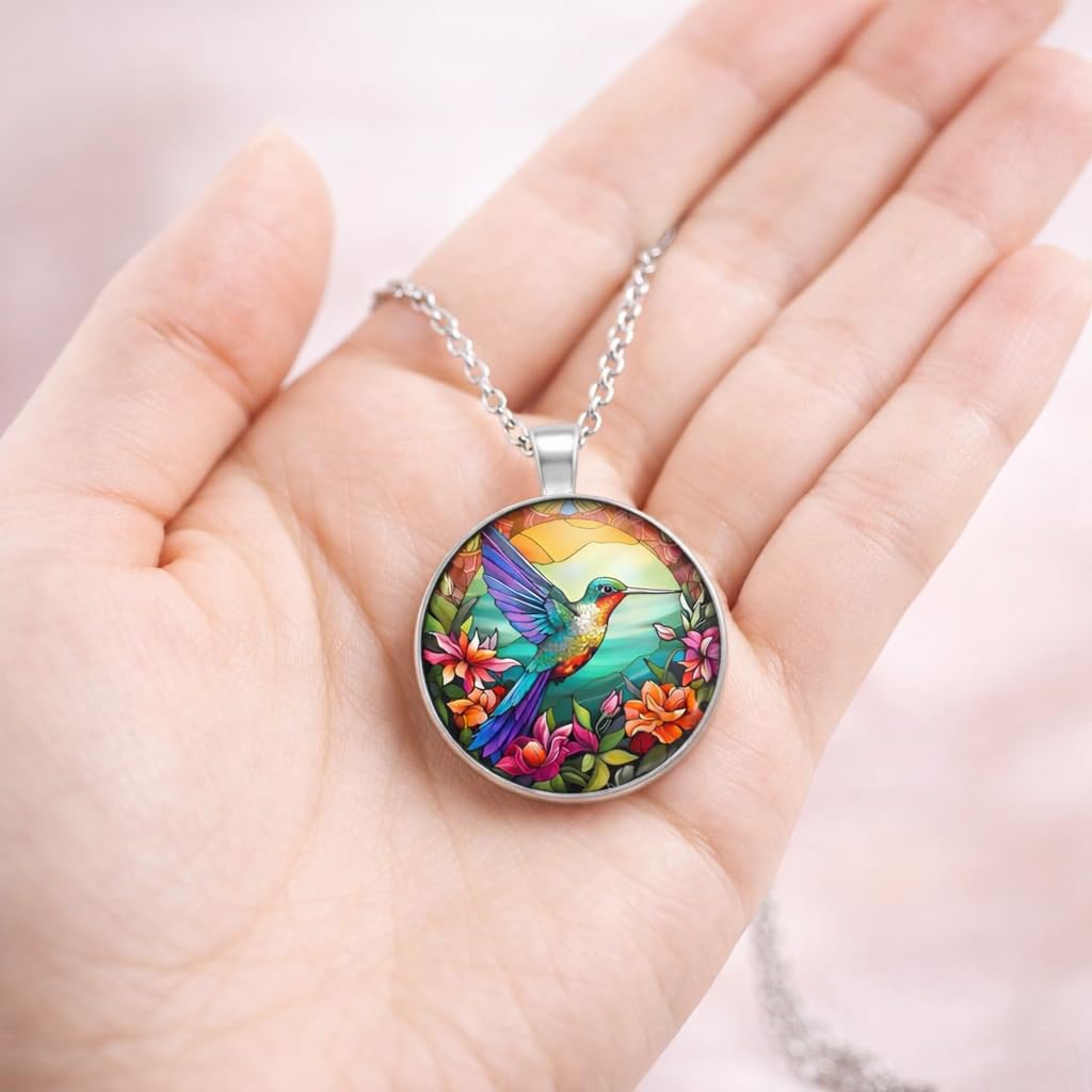SUPAC Stunning Hummingbird Pendant Necklace - Two Humming Birds Searching for Flower - Fashionable Alloy Jewelry with Delicate Details - Birthday, Party, Gift Idea for Her