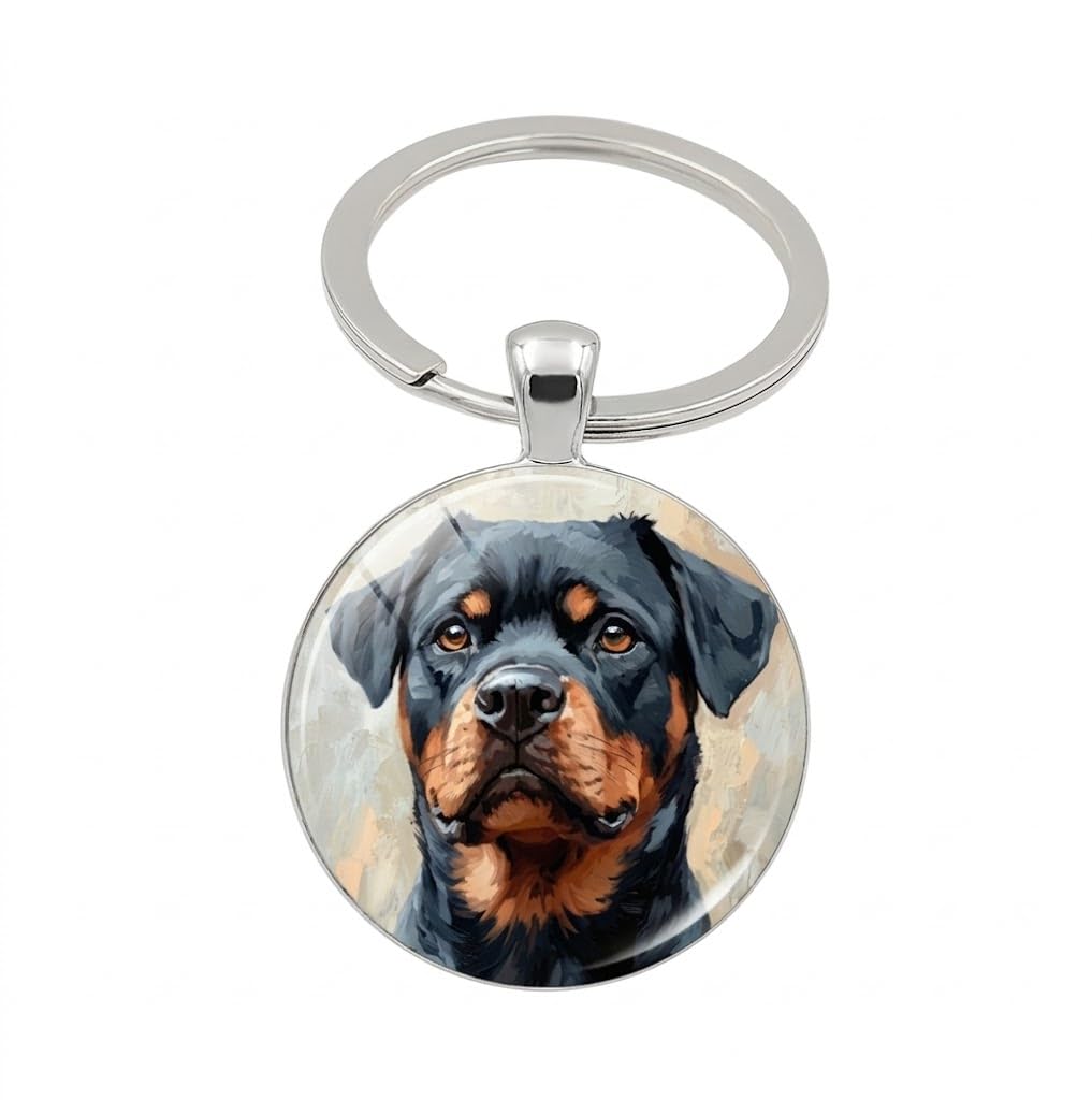 SUPAC Dog Lovers' Keychain, Different Puppy Breeds Portrait Round Glass Keychain, Silver Metal Frame, 1.06 Inch Diameter