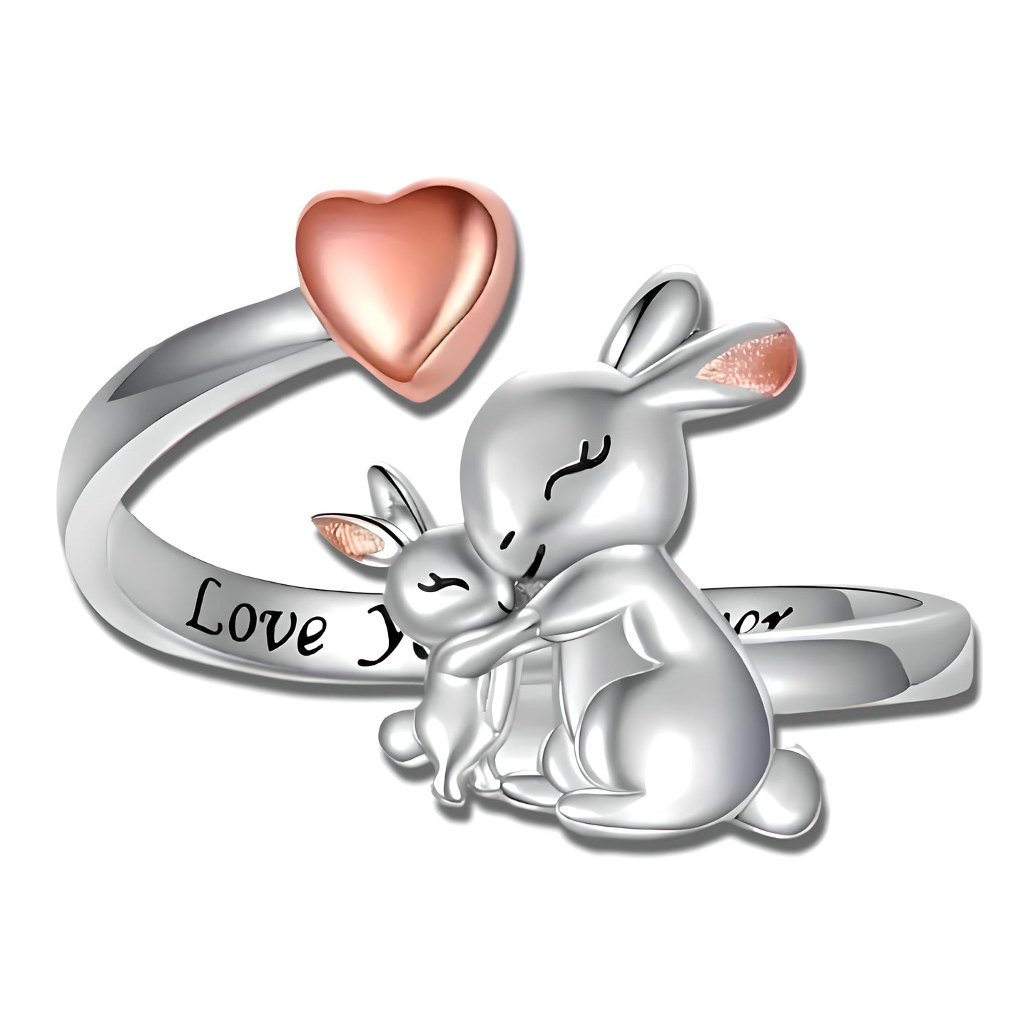 Silver Mom Daughter Adjustable Animal Ring Love Heart Animal Rings Jewelry Mother's Day Gifts for Women Wife Nana 6+ Variaitons