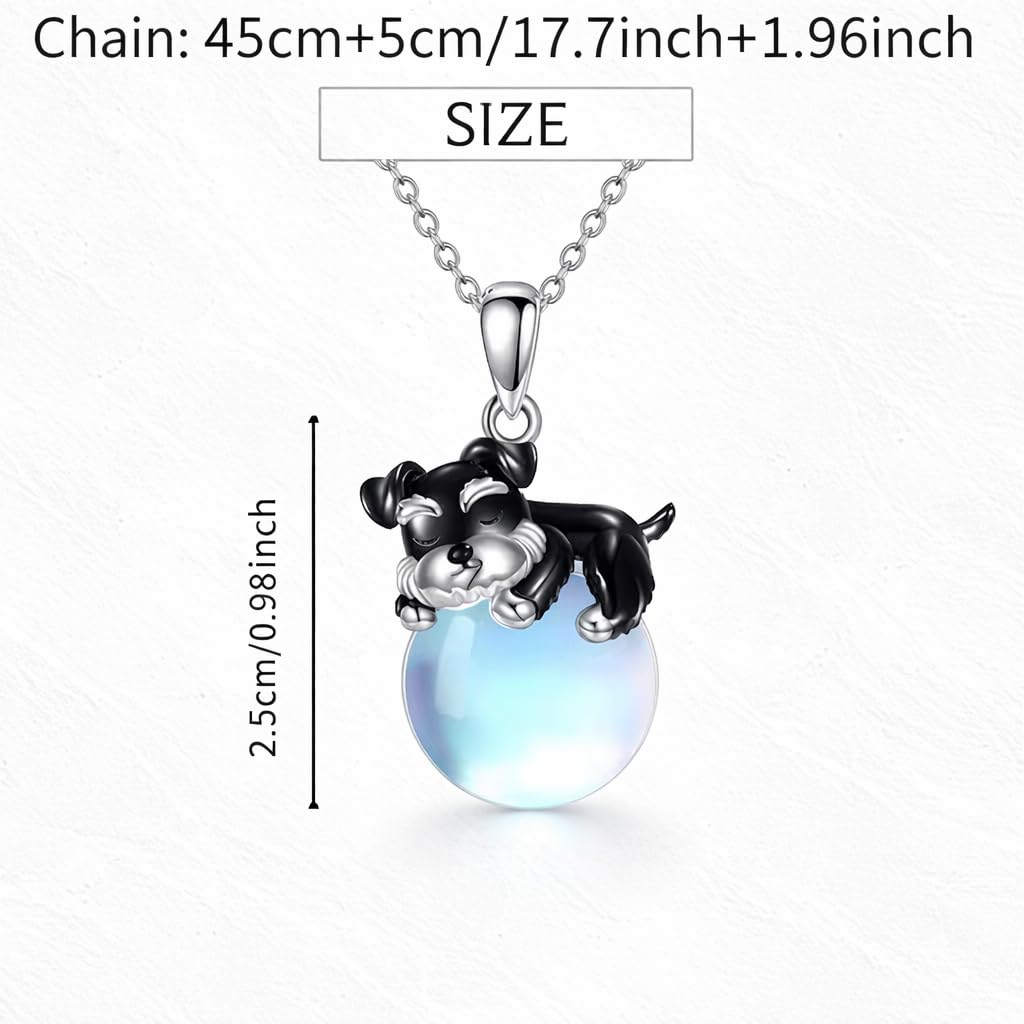 SUPAC Cute Schnauzer Dog Jewelry Set with Moonstone, Black and Blue Crystal Pendant Necklace and Dangle Earrings, 2.5 inch Length