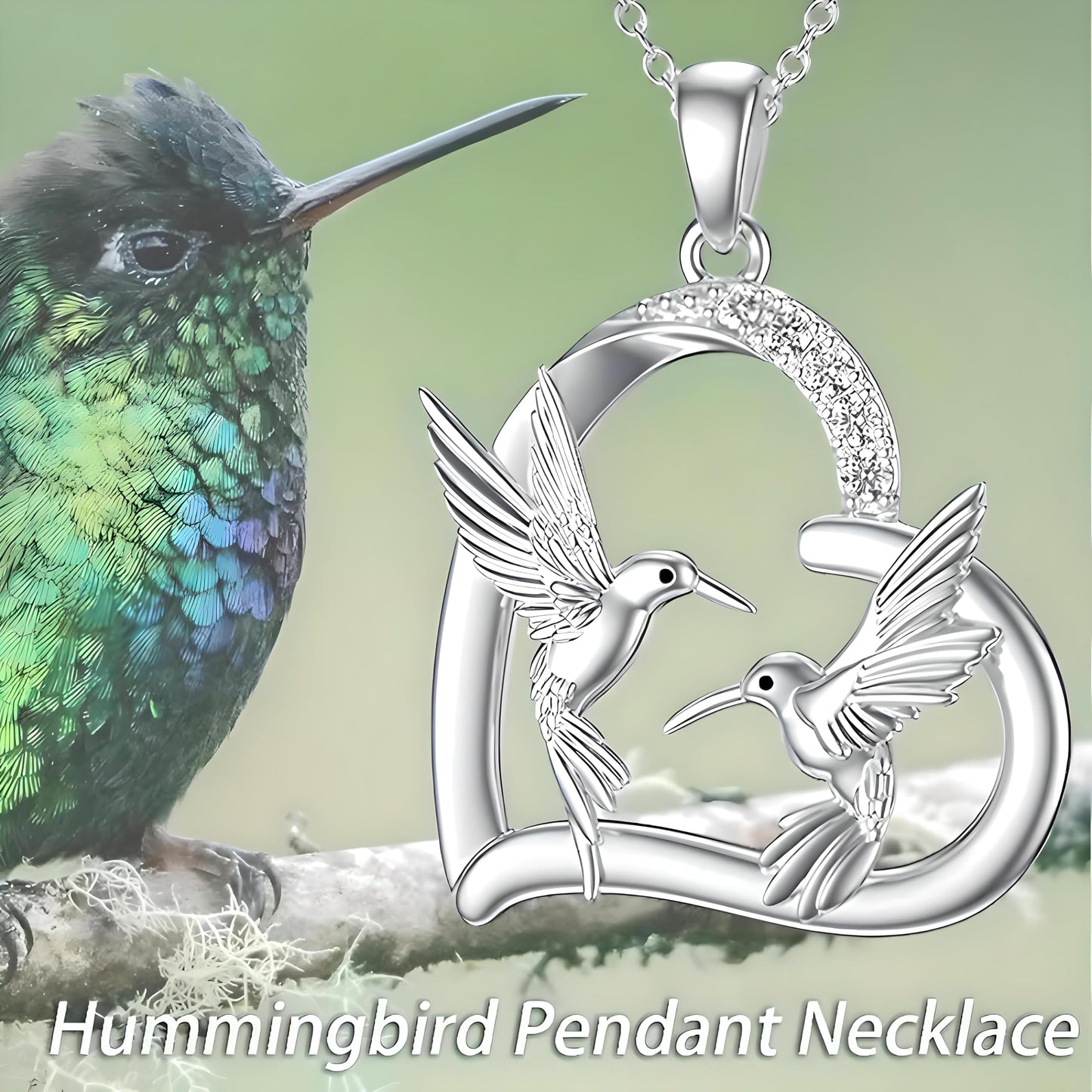 SUPAC Sterling Silver Hummingbird Heart Pendant Necklace, Crystal Accent, Chain Included