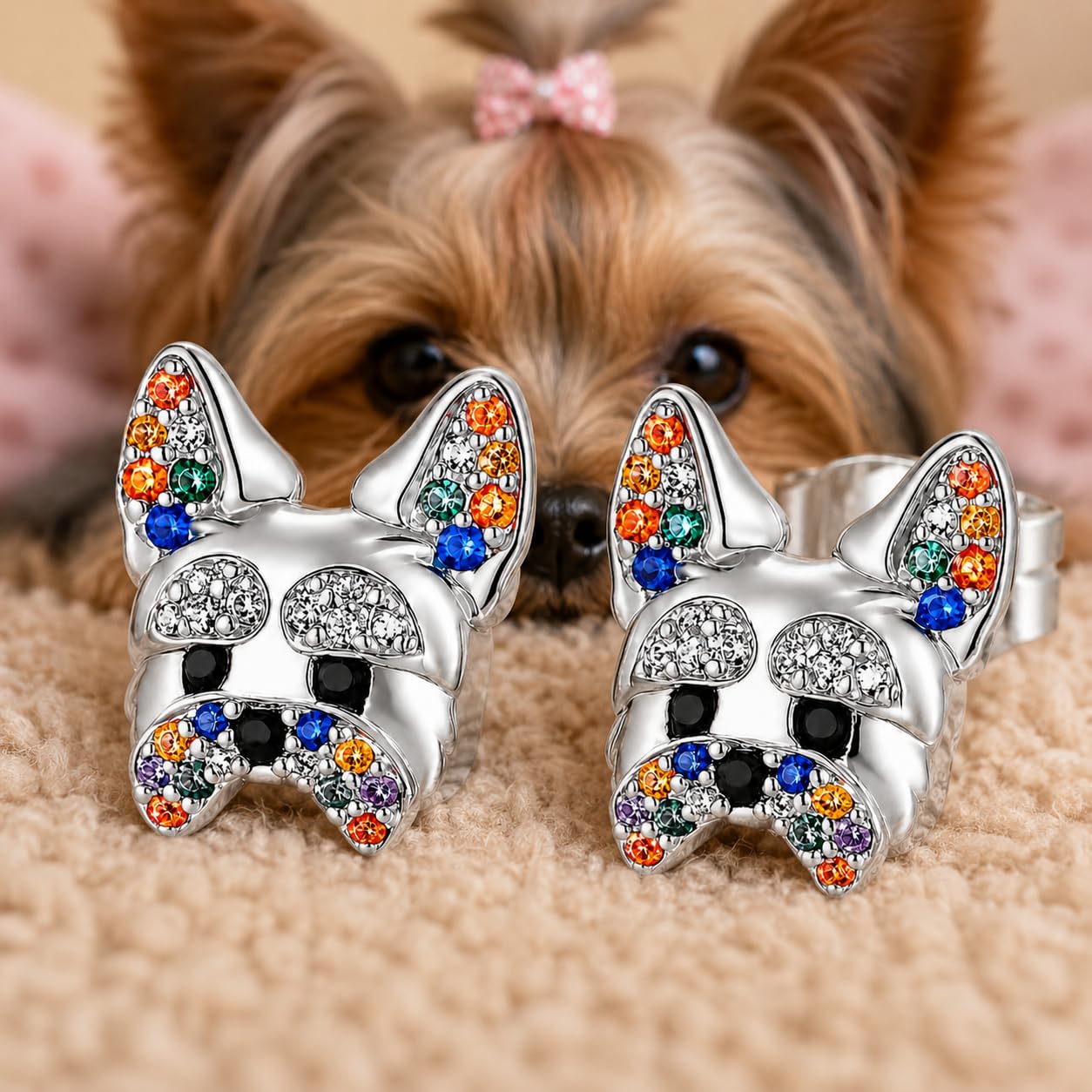 Dog Lovers' Earrings, Different Dog Breed Stud Earrings with Crystals, Rose Gold and Silver Tone - Party, Birthday, or Christmas Gift
