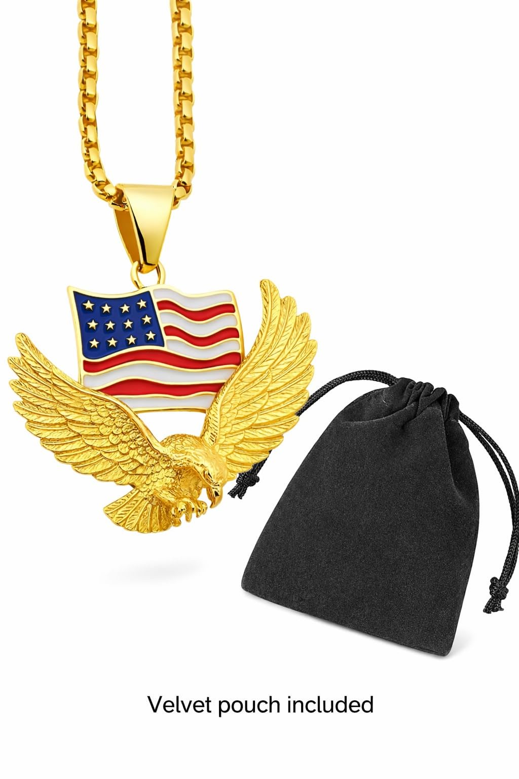 SUPAC Mens Majestic Silver Eagle with American Flag Pendant Necklace - A Bold Hip Hop Jewelry Statement, Symbol of Freedom and Unmatched Style