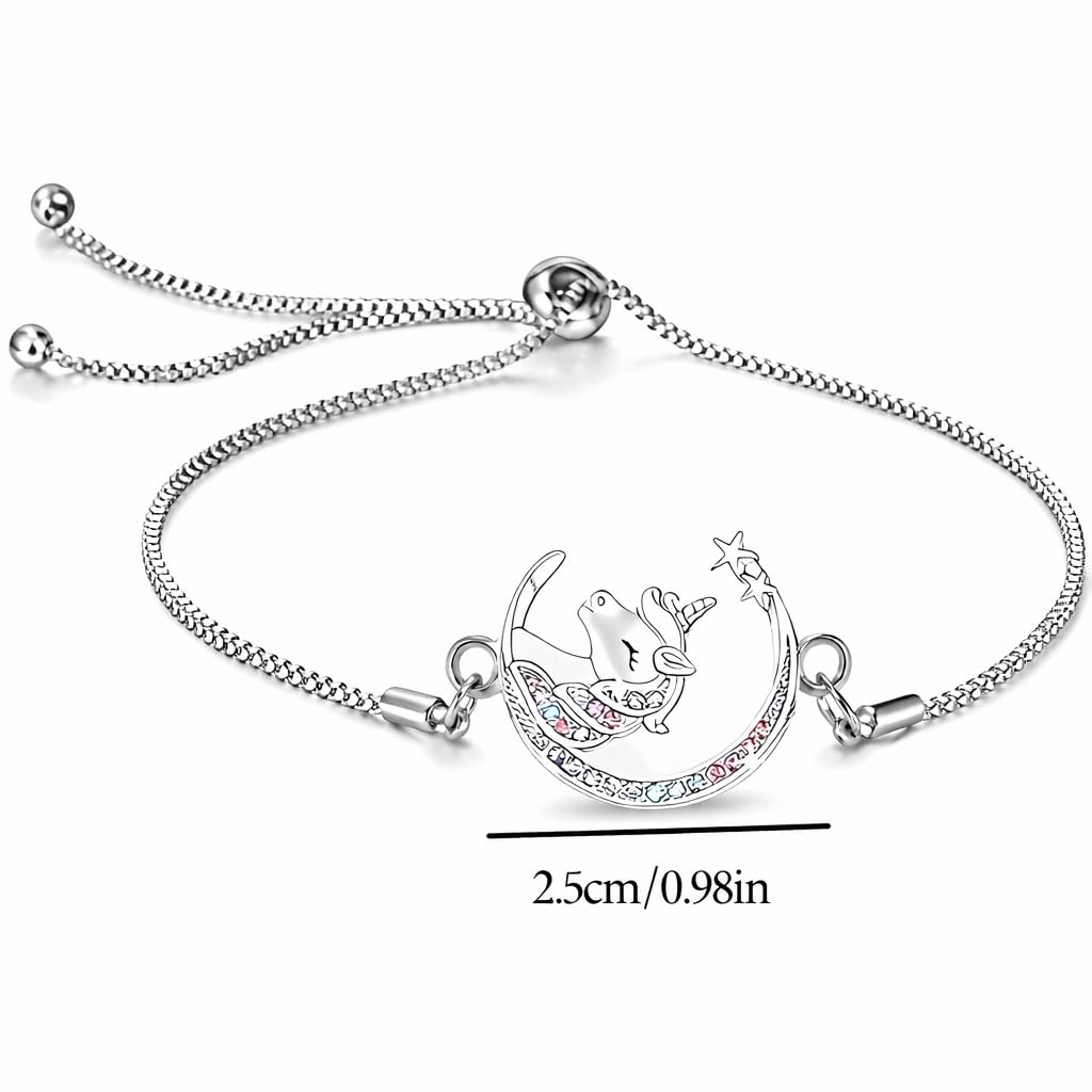 SUPAC Unicorn Crystal Jewelry Set, Moon Necklace, Earrings, Ring and Bracelet, Silver - Unicorn Jewerly Gift